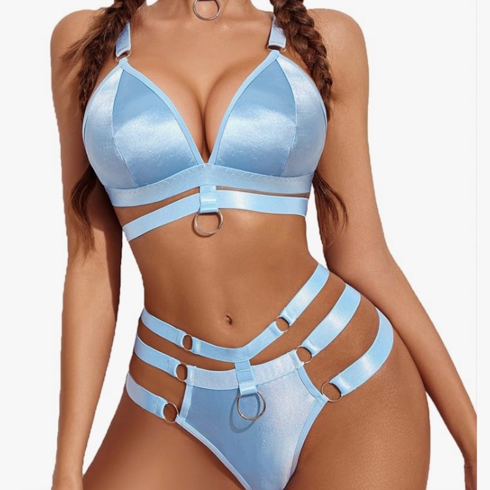 Avidlove NWT 3 piece baby blue lingerie set